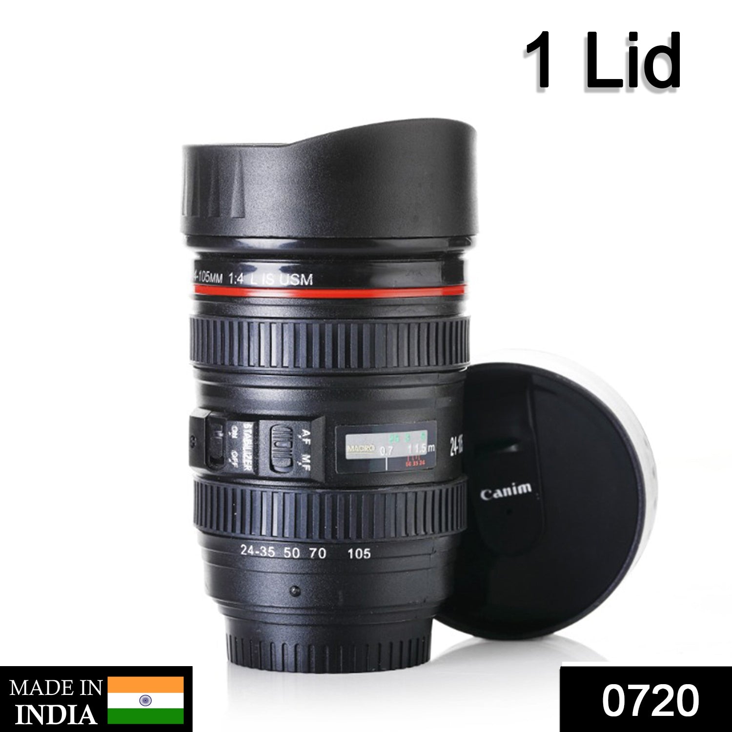Coffee mug designed like a camera lens, with screw-on lid Coffee mug designed like a camera lens, with screw-on lid
